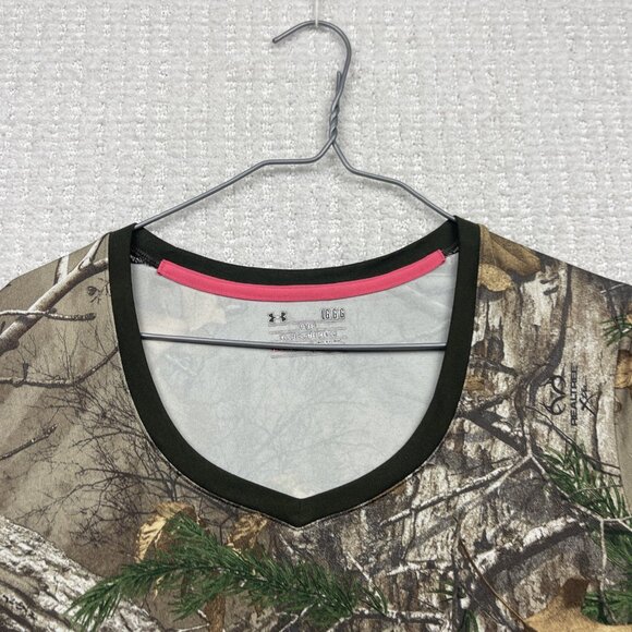Under Armour x Real Tree Camo Women’s Sz L Short Sleeve T-shirt Heat Gear Sports - Picture 6 of 10